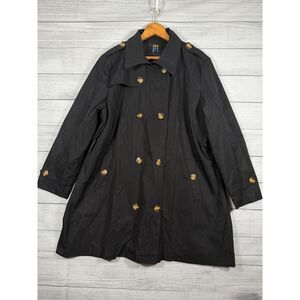 Creatmo Womens 3XL Black Double Breasted Trench Coat Plus Size Lined Bin H